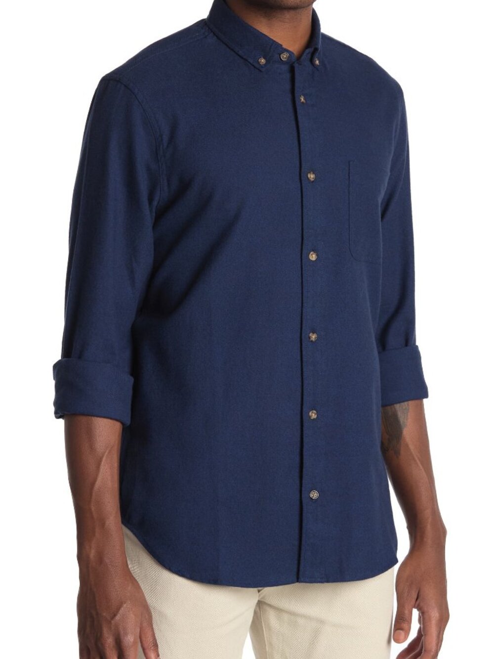 14th & Union Solid Navy Flannel Front Pocket Button-up Shirt/0187